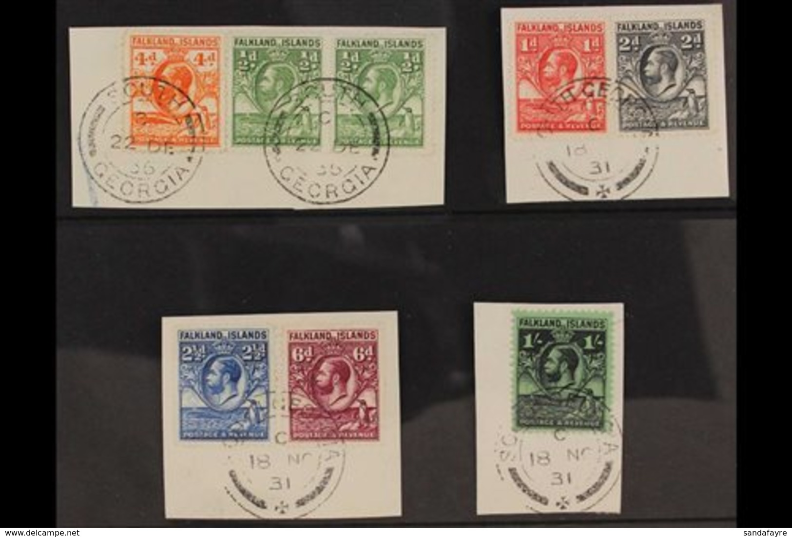 SOUTH GEORGIA 1929-37 Complete Set To 1s (SG 116/22) Very Fine Used On Pieces Tied By Complete Or Virtually Complete "SO - Islas Malvinas