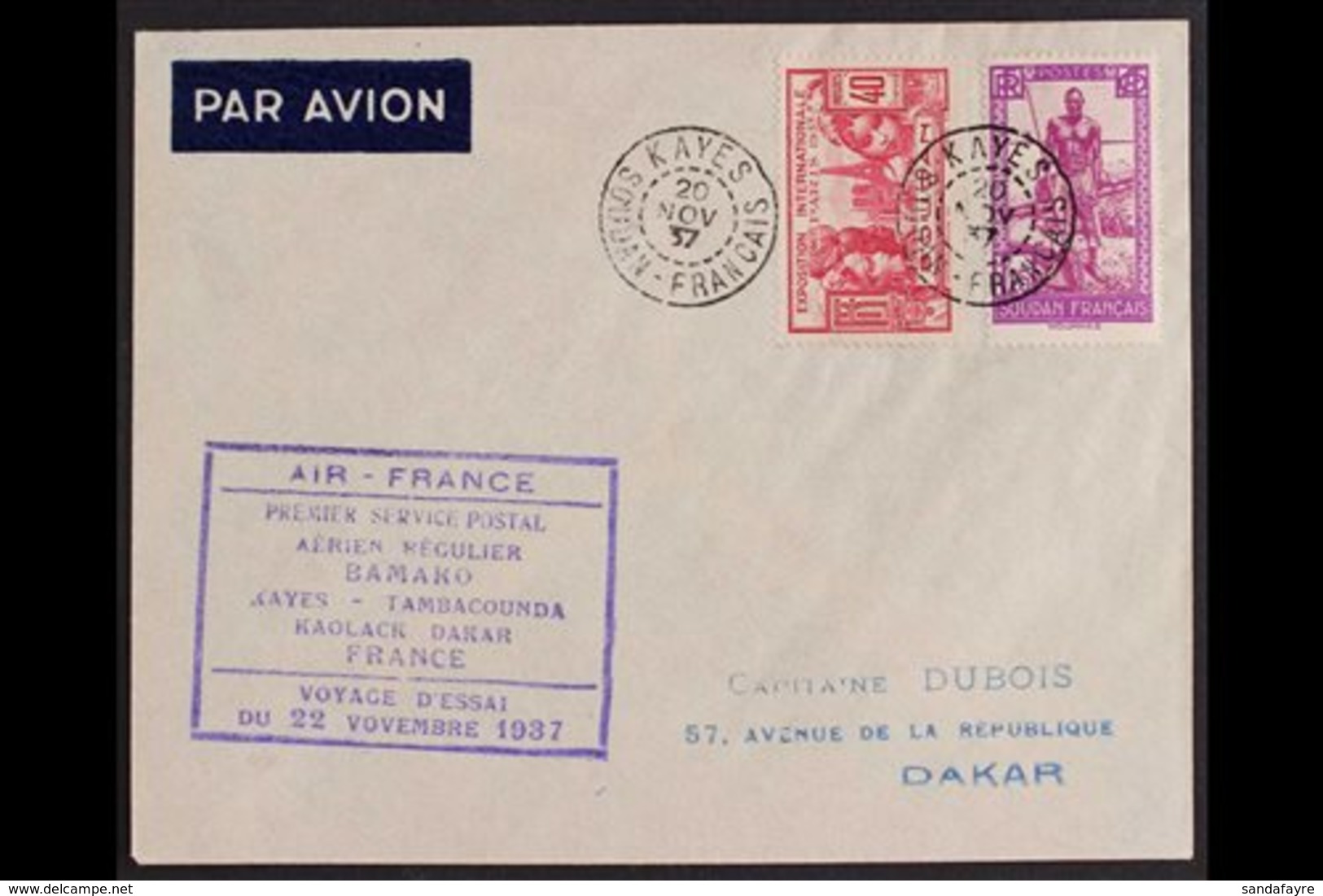 FRENCH SUDAN 1937 (20 NOV) Pair Of Matching Air Mail First Flight Covers To Dakar Bearing 40c Plus 1fr25 And 75c Plus 90 - Sonstige & Ohne Zuordnung