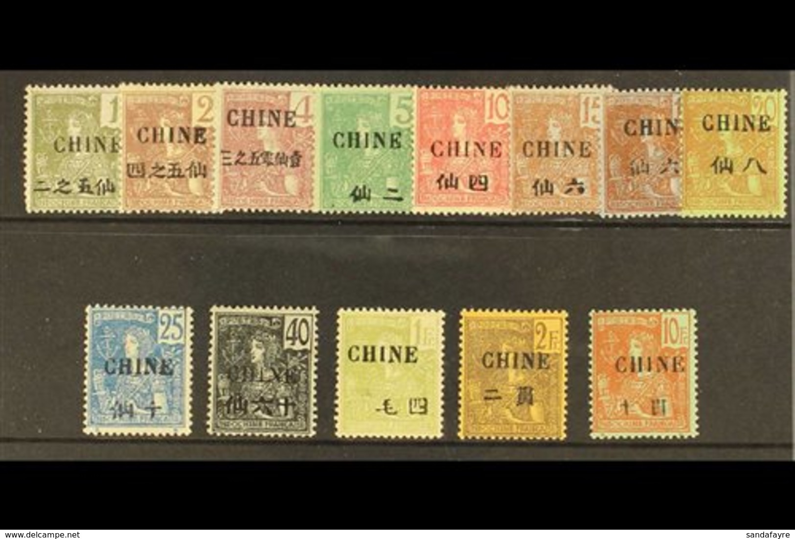 INDOCHINA 1904-5 "Grasset" Set To 10fr Complete Overprinted "Chine" With Chinese Characters Of Value, Yv 63/74, Very Fin - Andere & Zonder Classificatie