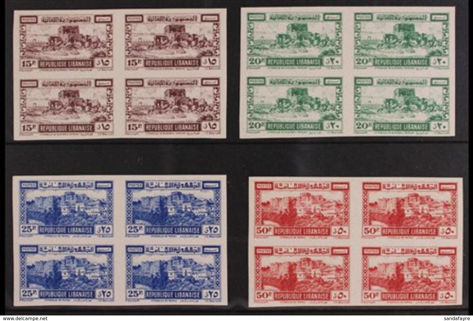 LEBANON 1945 Castles Complete IMPERF Set (Yvert 193/96, SG 290/93), Never Hinged Mint IMPERF BLOCKS Of 4, Small Gum Dist - Altri & Non Classificati