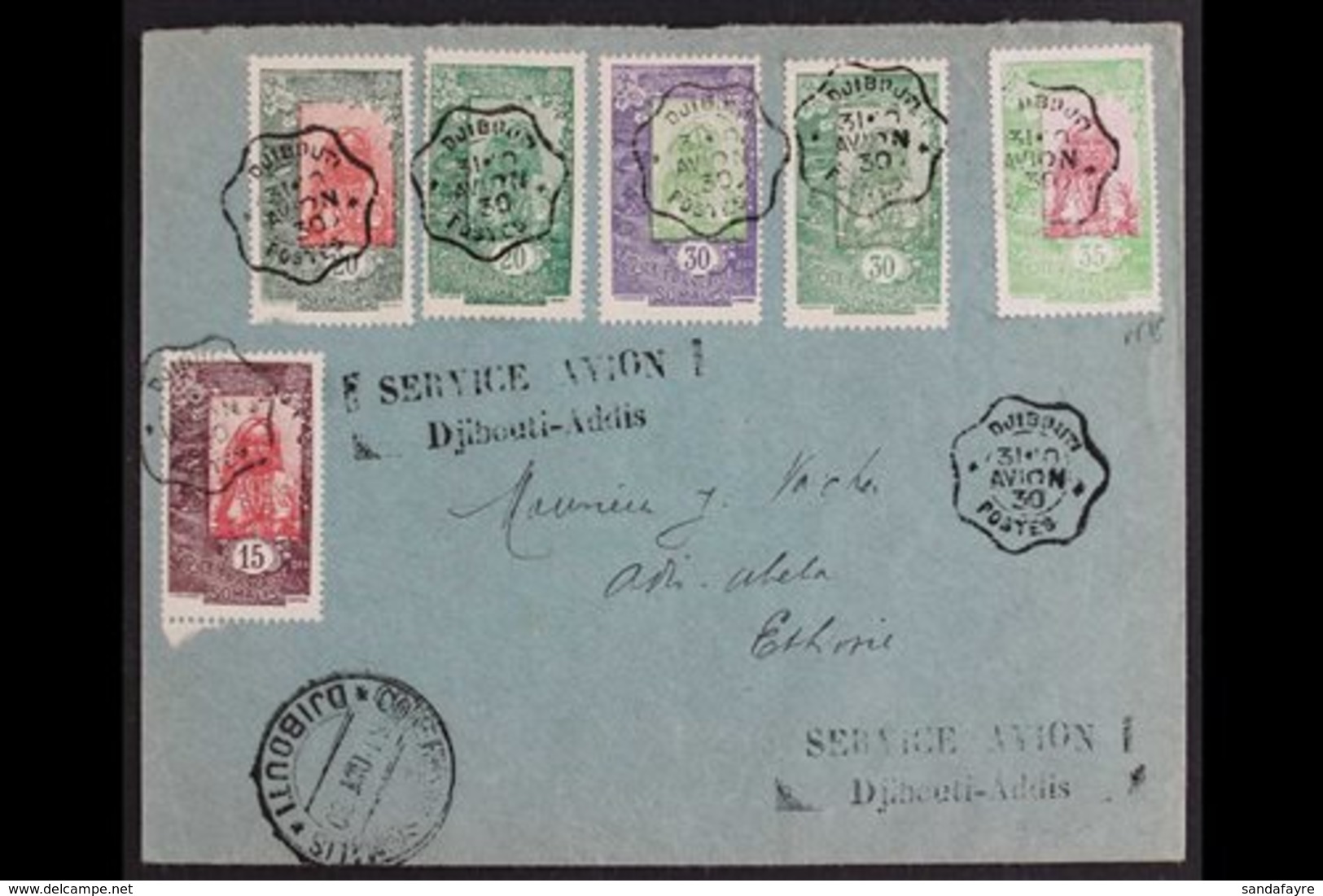 SOMALI COAST 1930 (OCT) Air Mail Cover To Ethiopia Bearing 1915-16 15c And 30c, Plus 1925-33 20c (both) And 30c (both),  - Altri & Non Classificati
