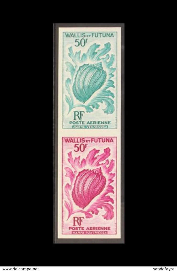 WALLIS & FUTUNA 1962 50F "Harpa Ventricosa" Air Post As Yv 18, VERTICAL PROOF PAIR, Each A Single Colour (turquoise / Ma - Altri & Non Classificati