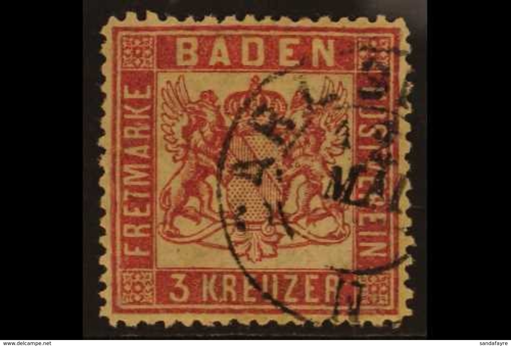 BADEN 1862 3k Rose, Michel 16, SG 26, Well Centred, Fine Cds Used, An Attractive Example. For More Images, Please Visit  - Other & Unclassified