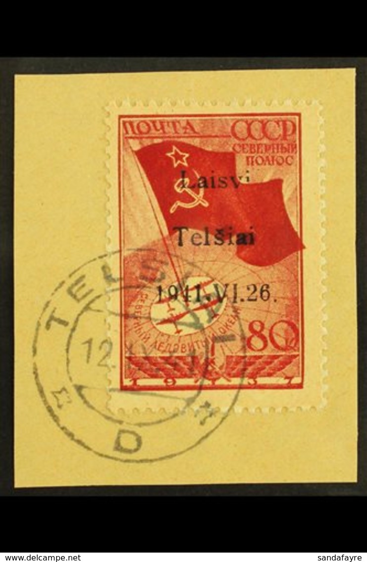 TELSIAI (TELSCHEN) 1941 80k Bright Scarlet & Carmine-red North Pole Flight With "Laisvi Telsiai" Local Overprint Type I, - Other & Unclassified