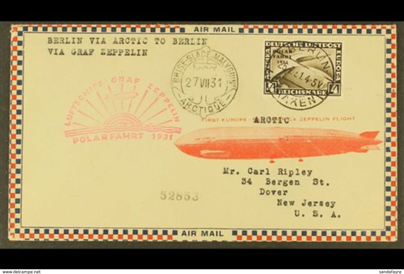 1931 GRAF ZEPPELIN POLAR FLIGHT, Superb Airmail Cover Franked Germany 1931 4Rm Polar Flight Adhesive Tied By Berlin Cds  - Altri & Non Classificati