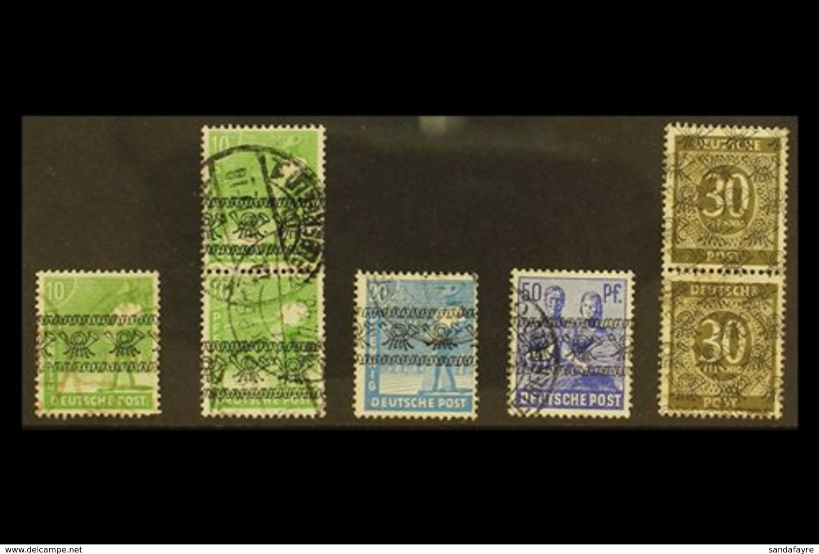BIZONE 1948 INVERTED OVERPRINTS Very Fine Used Group, Includes 10pf Single & Pair Michel 39 I, 20pf Michel 43 I, 50pf Mi - Other & Unclassified