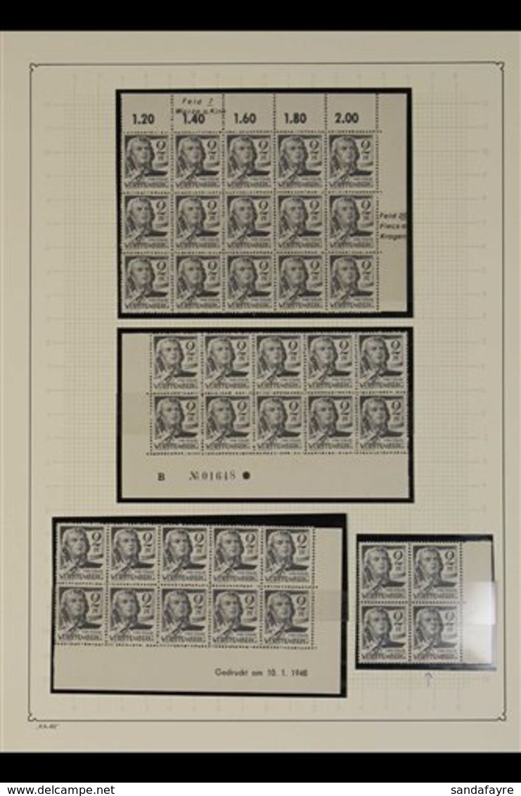 FRENCH ZONE WURTTEMBERG 1947-48 Definitives Collection Of Never Hinged Mint Large Blocks & Complete Sheets In Hingeless  - Altri & Non Classificati