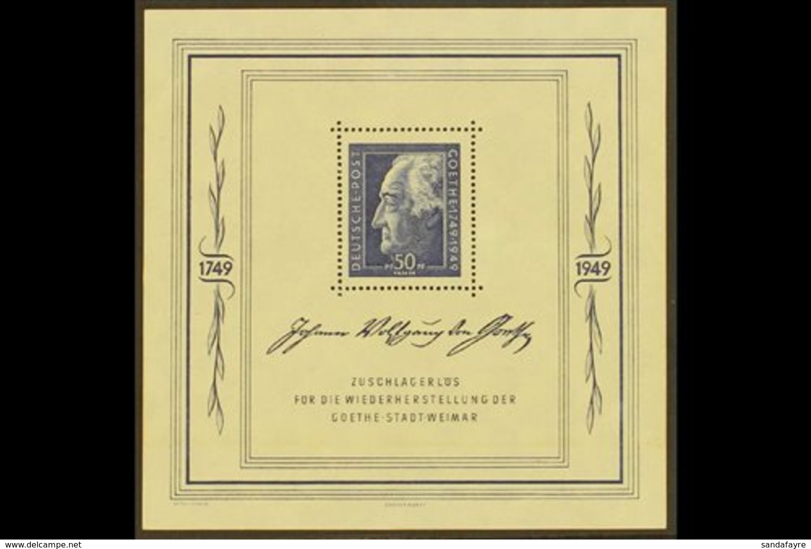 RUSSIAN ZONE GENERAL ISSUES 1949 Goethe Festival Week Mini-sheet (Michel Block 6, SG MSR59a), Superb Never Hinged Mint,  - Altri & Non Classificati