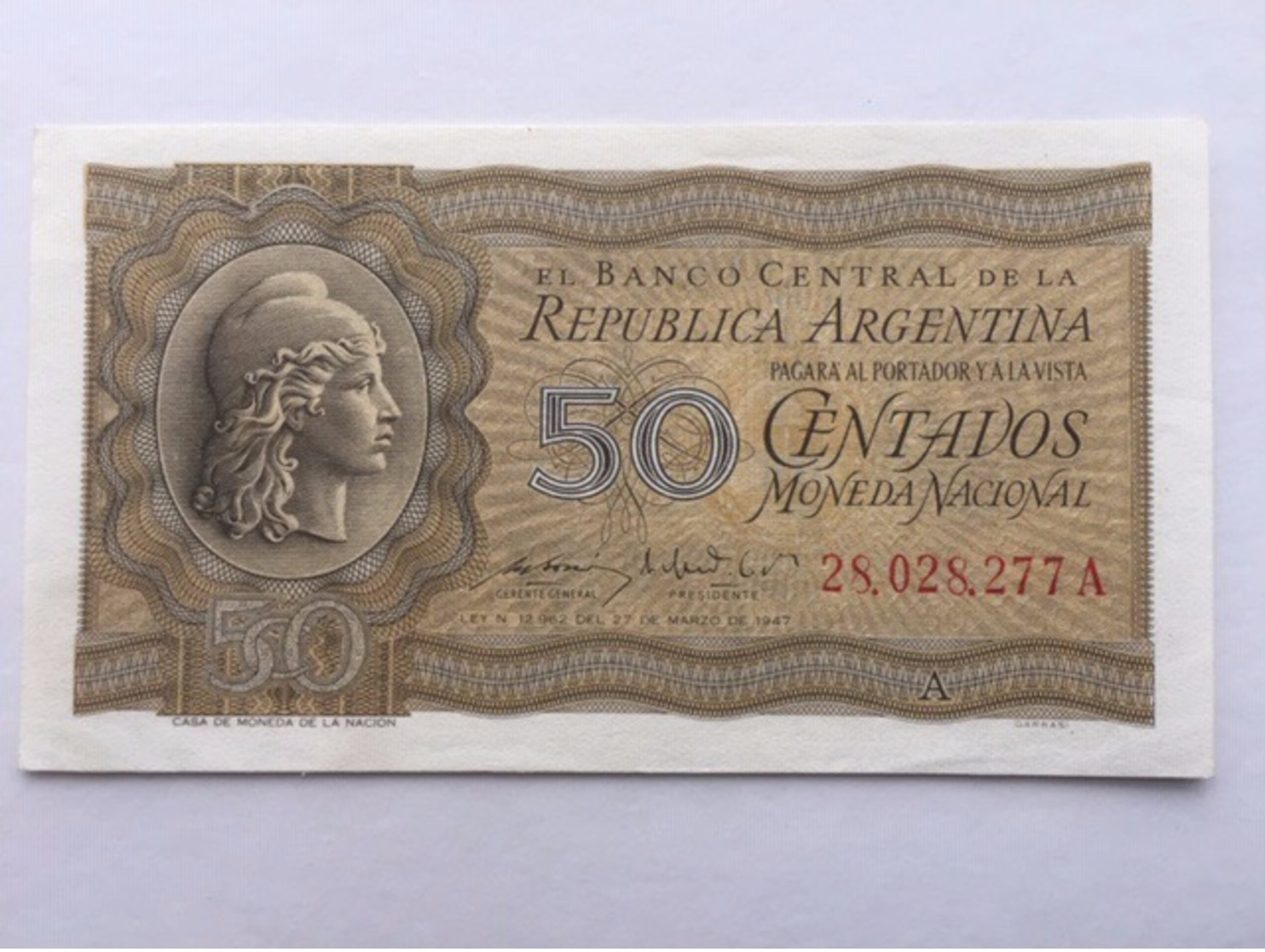 ARGENTINA P250A 50 CENTAVOS 1942.1948 AUNC - Argentina