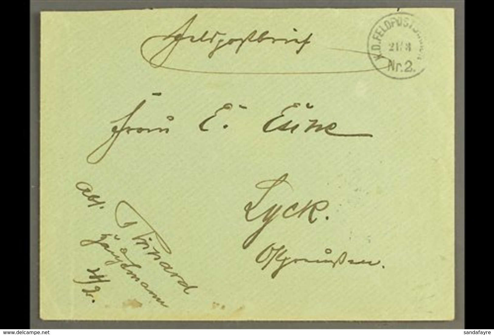 SOUTH WEST AFRICA 1905 (21 Mar) Stampless Feldpost Cover To Germany Showing Fine "K.D. FELDPOSTSTATION / Nr. 2" At Top R - Sonstige & Ohne Zuordnung