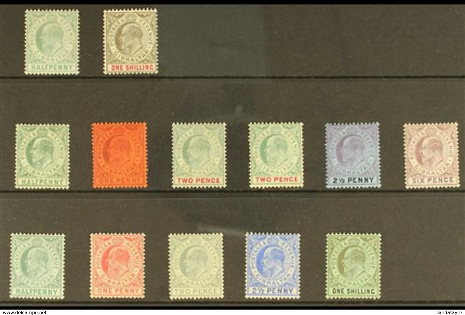 1903-11 MINT KEVII SELECTION Presented On A Stock Card That Includes 1903 CA Wmk 1s, 1904-08 MCA Wmk Range To 6d Inc Pap - Gibraltar