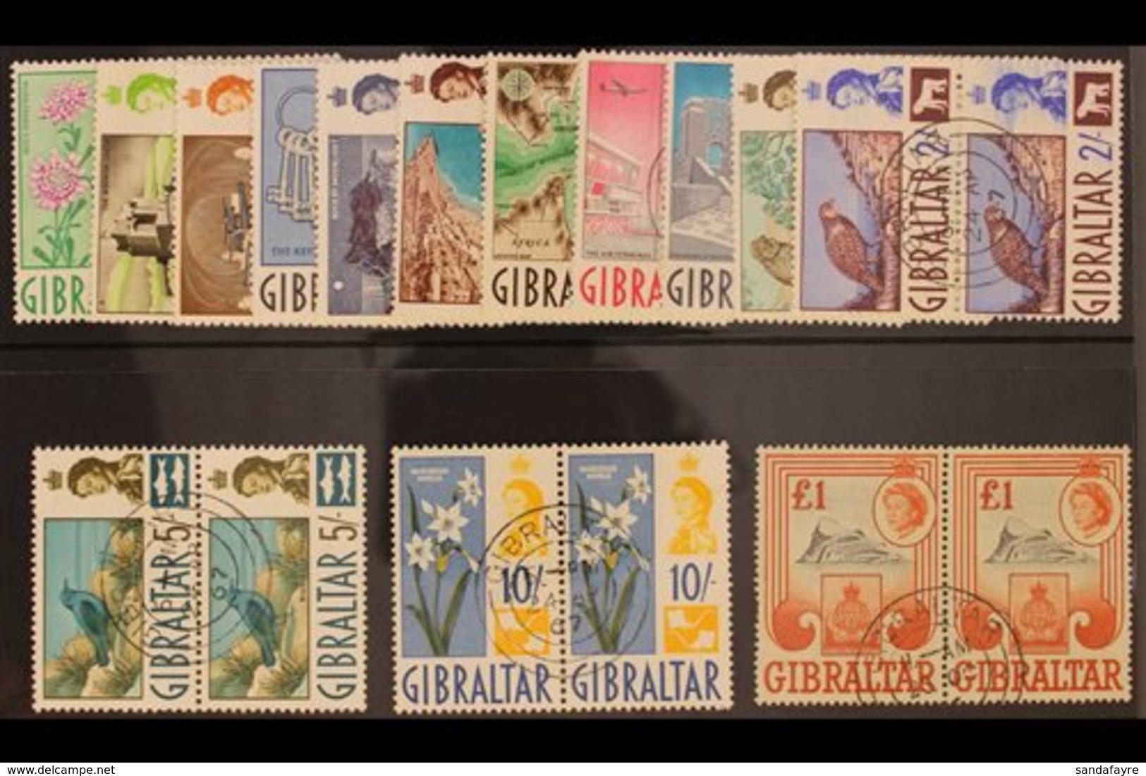 1960-62 Definitives Complete Set, SG 160/73, Very Fine Used PAIRS. (14 Pairs = 28 Stamps) For More Images, Please Visit  - Gibraltar