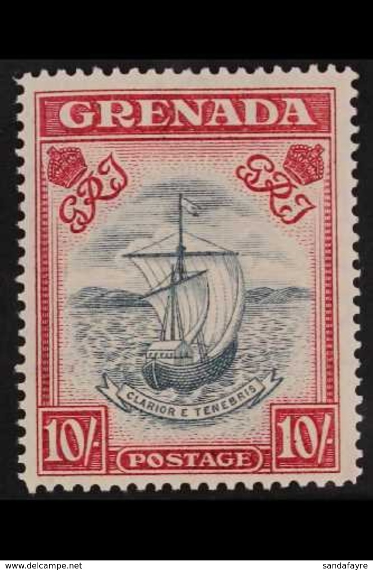 1938-50 10s Slate-blue & Bright Carmine Narrow Frame Perf 14 Blurred Centre 10/9/43 Printing (SG 163b, MP CW 25), Superb - Grenada (...-1974)