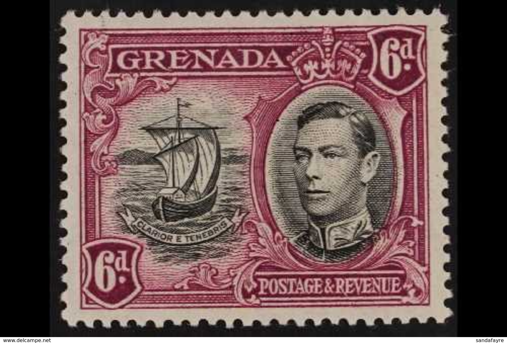 1938-50 6d Black And Purple With 'LINE ON SAIL' Variety, SG 159b, Very Fine Mint. For More Images, Please Visit Http://w - Grenada (...-1974)
