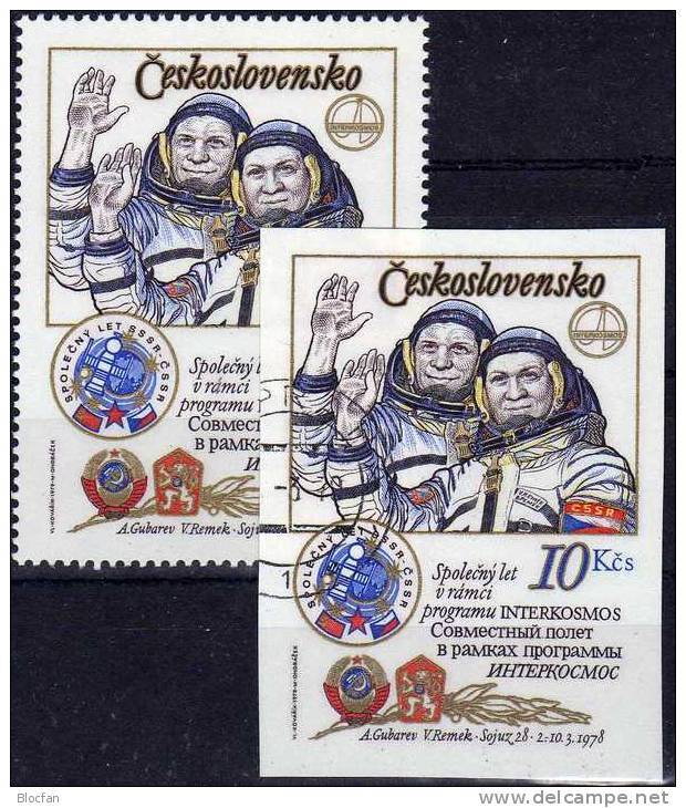 Mit Abart Remek CSSR 2493 A+B II Aus Block 39 O 73€ Ungezähnt Kosmonautenflug Gubarow/Remek Bloc M/s Space Stamps Bf CSR - Variétés Et Curiosités