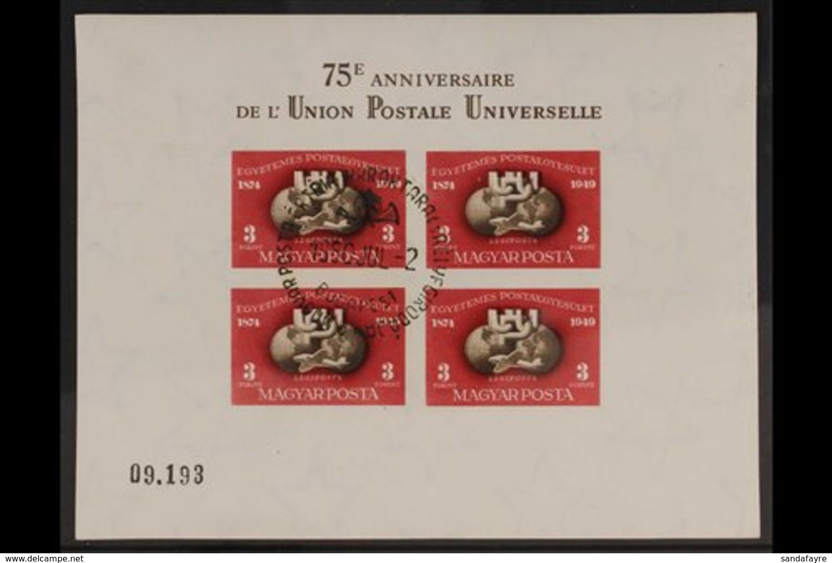 1950 (2 July) UPU 75th Anniversary Miniature Sheet IMPERF, Michel Block 18B, Superb Used With First Day Special Cancel.  - Other & Unclassified