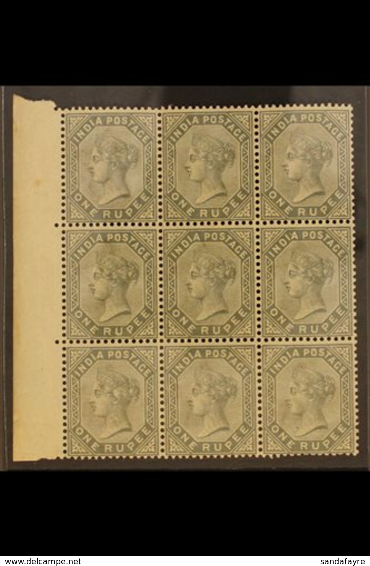 1882-90 1R Slate, SG 101, Marginal BLOCK OF NINE (3 X 3), Very Fine Never Hinged Mint. Lovely Display Item! For More Ima - Other & Unclassified