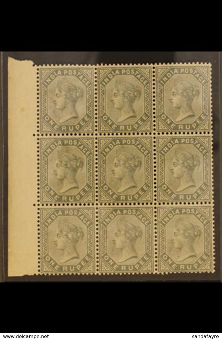 1882-90 1R Slate, SG 101, Marginal BLOCK OF NINE (3 X 3), Very Fine Never Hinged Mint. Lovely Display Item! For More Ima - Andere & Zonder Classificatie