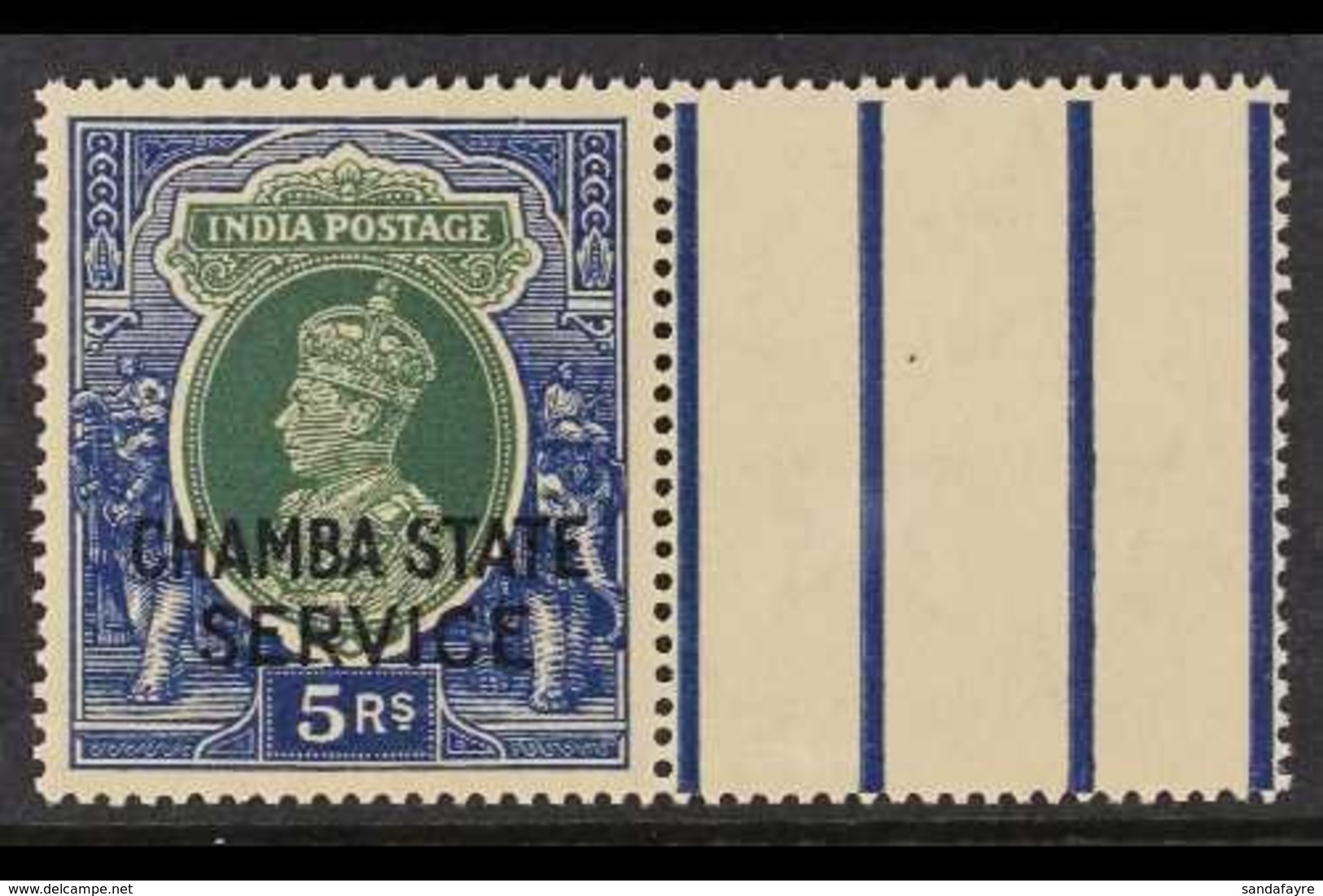 CHAMBA OFFICIAL 1938-40 5r Green & Blue Overprint, SG O70, Never Hinged Mint Example With Gutter At Right. For More Imag - Autres & Non Classés