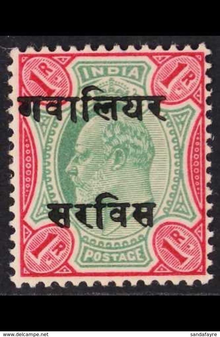 GWALIOR OFFICIAL 1903-08 1r Green & Carmine Overprint Spaced 8mm, SG O46, Fine Mint, Fresh. For More Images, Please Visi - Altri & Non Classificati