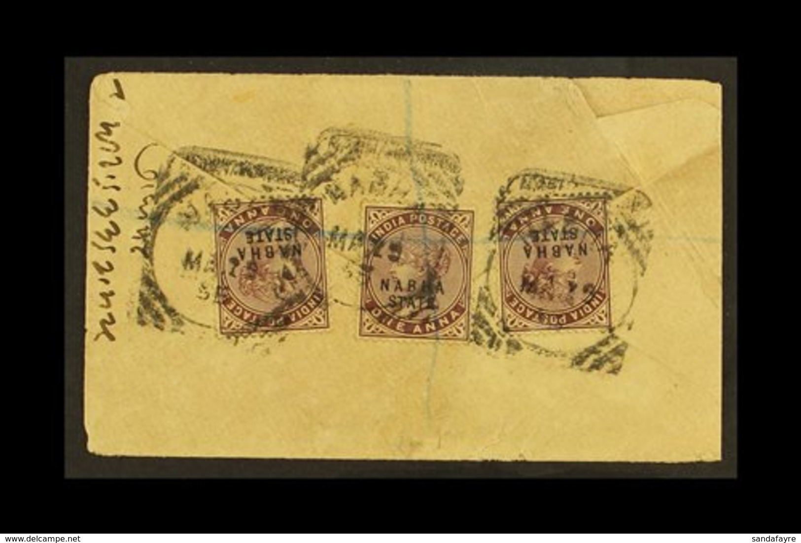 NABHA 1895 ½a Postal Stationery Envelope To Bombay Uprated (on Reverse) With QV 1a X 3. For More Images, Please Visit Ht - Altri & Non Classificati