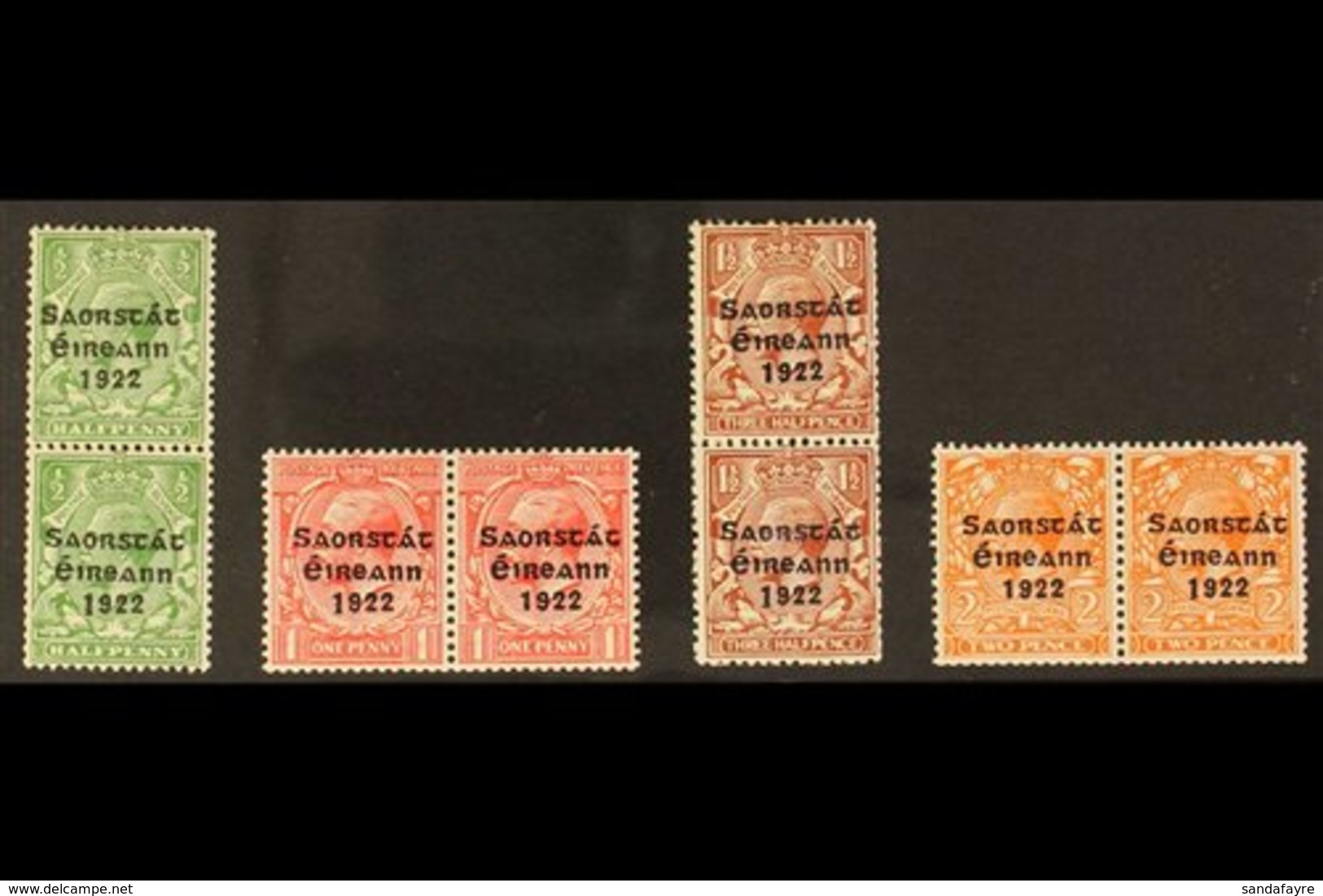 1922-23 LONG "1" IN "1922" VARIETIES. Harrison Overprints Complete Set, SG 67/70, Fine Mint PAIRS With One Stamp In Each - Other & Unclassified