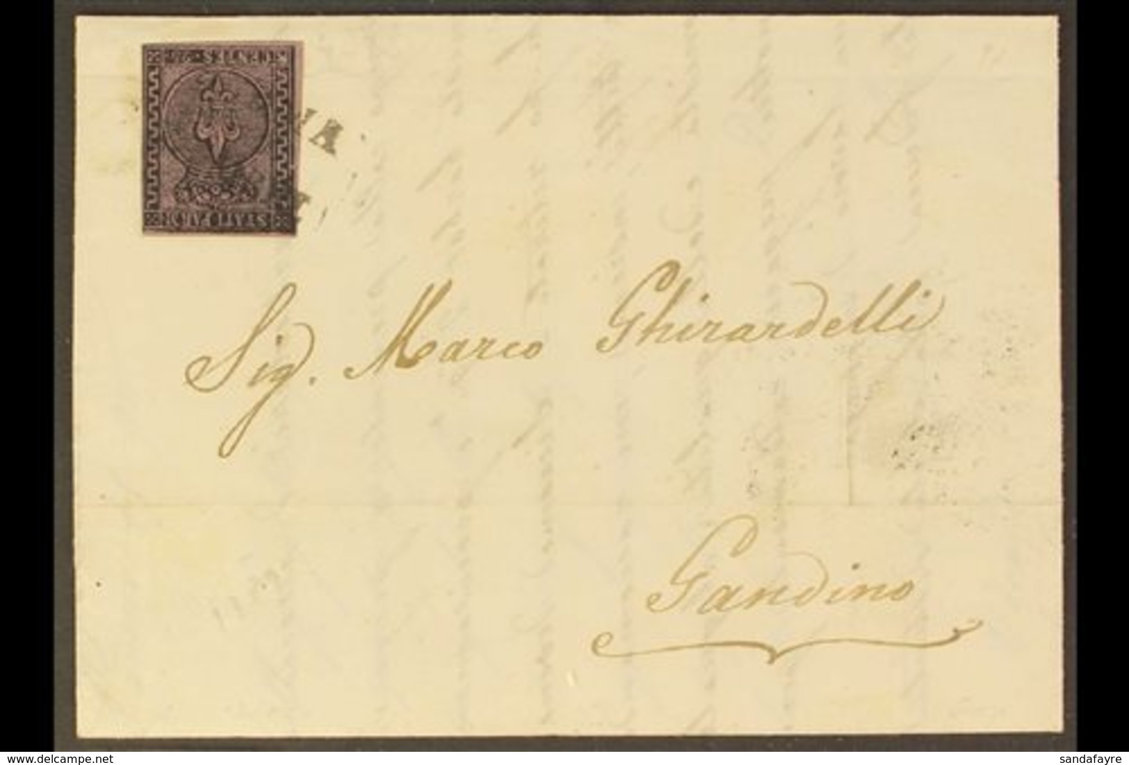 PARMA 1852 Entire To Gandino Franked 25c Violet, Sass 4, Tied By Parma 3 Line Cancel, Just Touched At Top Right Frame Li - Unclassified