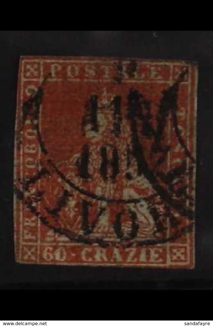 TUSCANY 1851 60cr Deep Scarlet On Grey Paper, Sass 9, Superb Looking Used Example Of This Major Rarity With Great Colour - Unclassified