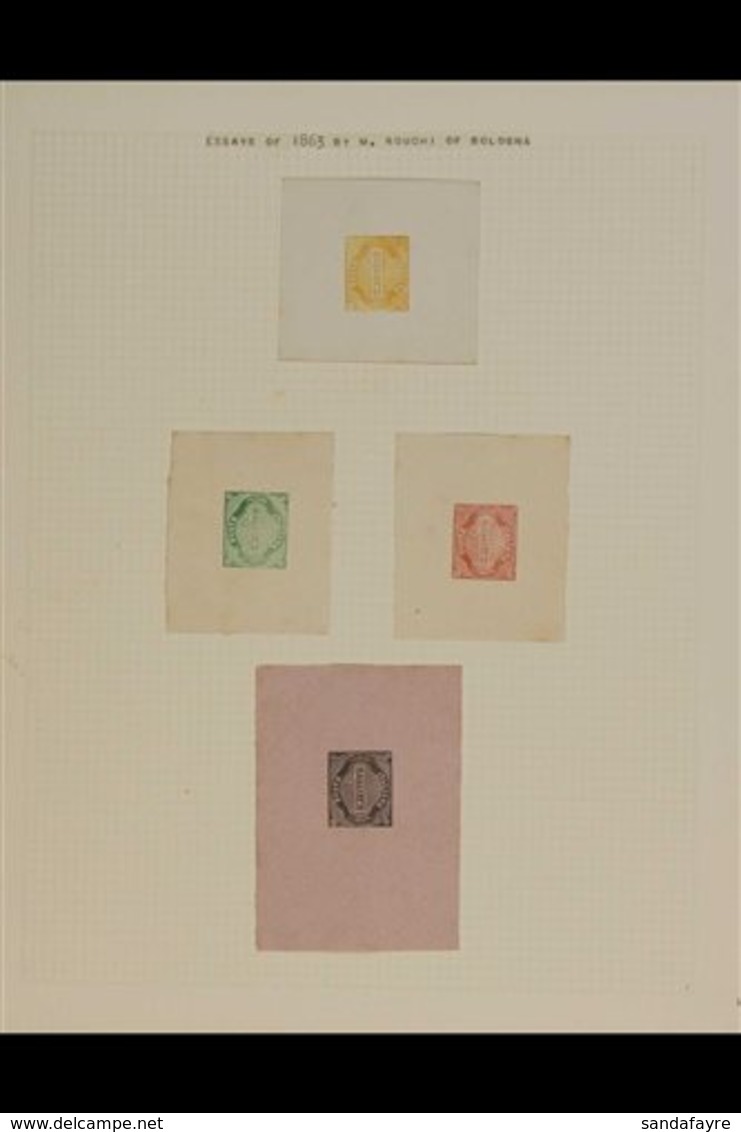 1863 ESSAYS "1 Centesimo" In Scalloped Oval Design By Ronchi Of Bologna, Embossed In Yellow, Green And Red On White Card - Non Classificati