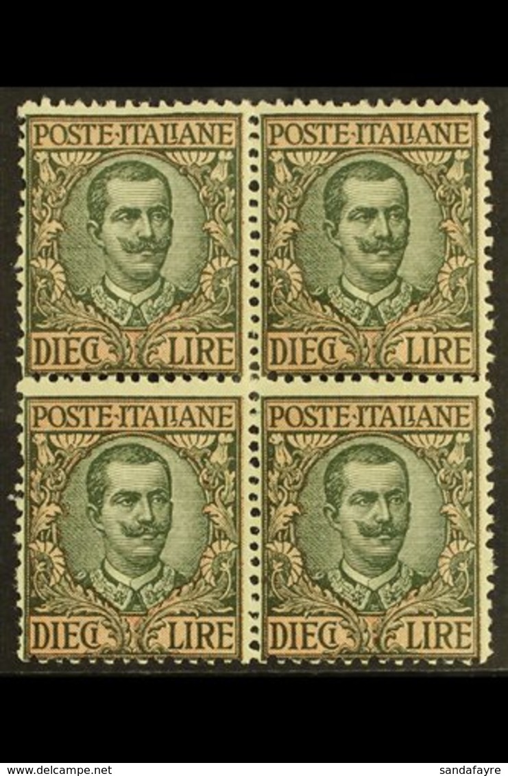 1910 10L Sage- Green And Pale Rose, Sass 91, Fine Never Hinged Mint BLOCK OF 4, Perfs At Left A Little Rough. Fresh & At - Unclassified