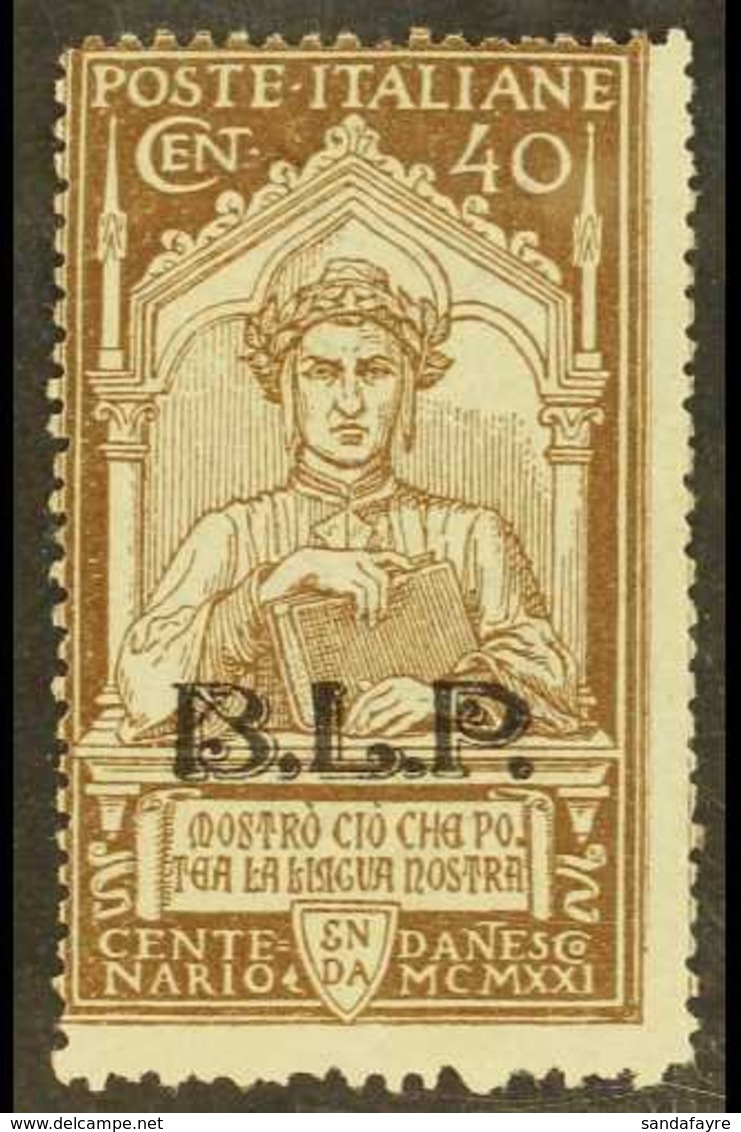 PUBLICITY STAMPS 1922 40c Brown "Dante" Overprinted "B.L.P." In Blue, Sass 21, Very Fine Mint Lightly Hinged. Scarce Sta - Sin Clasificación