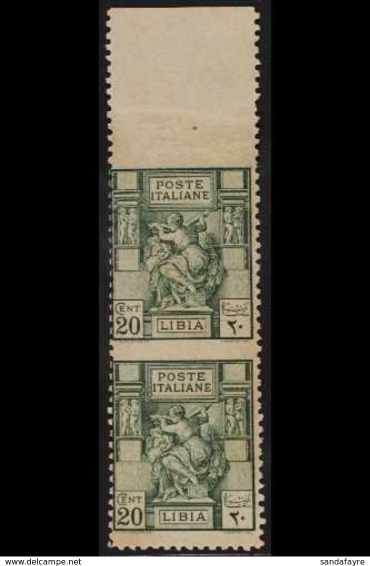 LIBYA 1926 20c Green, Sibyl, Marginal Vertical Pair, Variety "imperf Between And At Top", Sass 54f, Very Fine Never Hing - Otros & Sin Clasificación