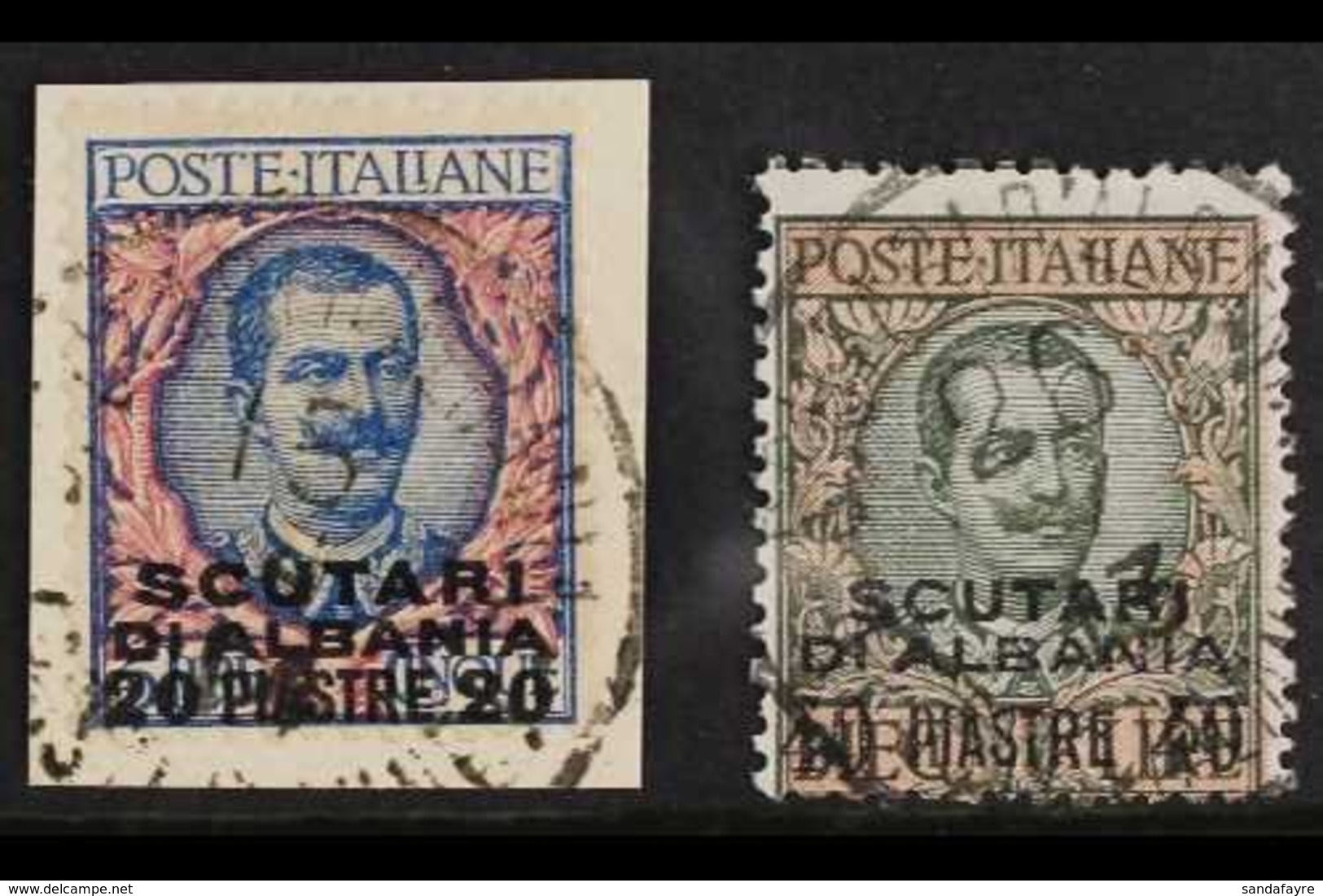 SCUTARI 1909-11 20pi On 5L Blue & Rose And 40pi On 10L Sage-green & Rose Overprints (Sassone 7/8, SG 148/49), Fine Cds U - Otros & Sin Clasificación