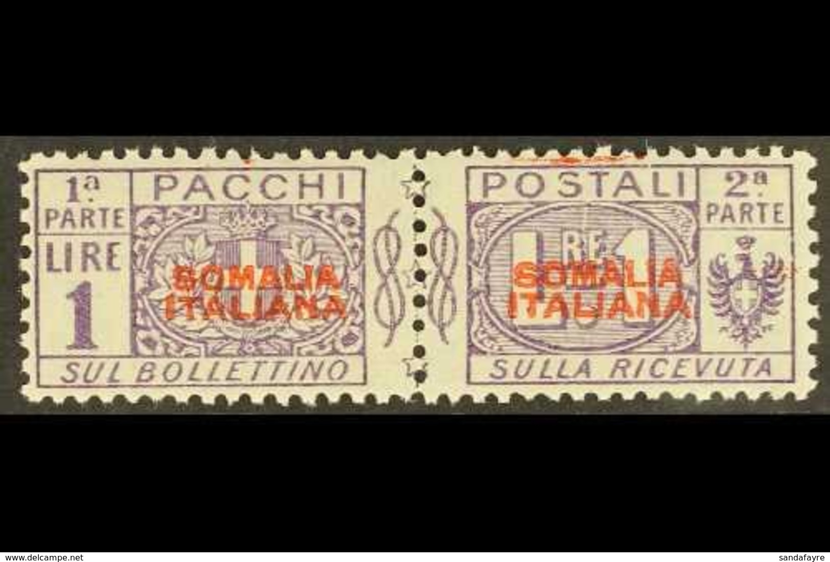 SOMALIA PARCEL POST 1926-31 1L Violet Unissued Overprint In Red, Sassone 48 (see Note After SG P92), Never Hinged Mint H - Altri & Non Classificati