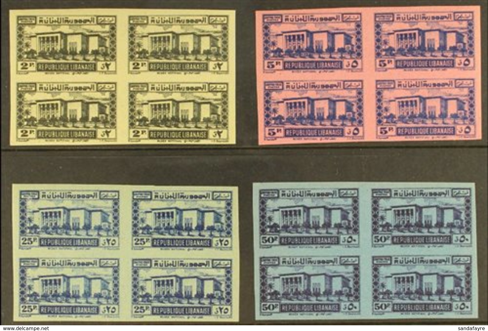 POSTAGE DUE 1945 Complete Set (Yvert 37/40, SG D298/301, Mi 37/40) - IMPERF BLOCKS OF FOUR, Never Hinged Mint. (4 Blocks - Lebanon