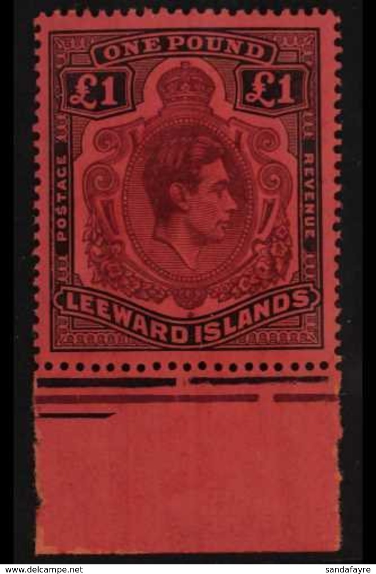 1938-51 £1 Purple & Black On Carmine (Feb/March 1942 Printing) Position 55, (SG 114a, MP 13b), Never Hinged Mint Lower M - Leeward  Islands