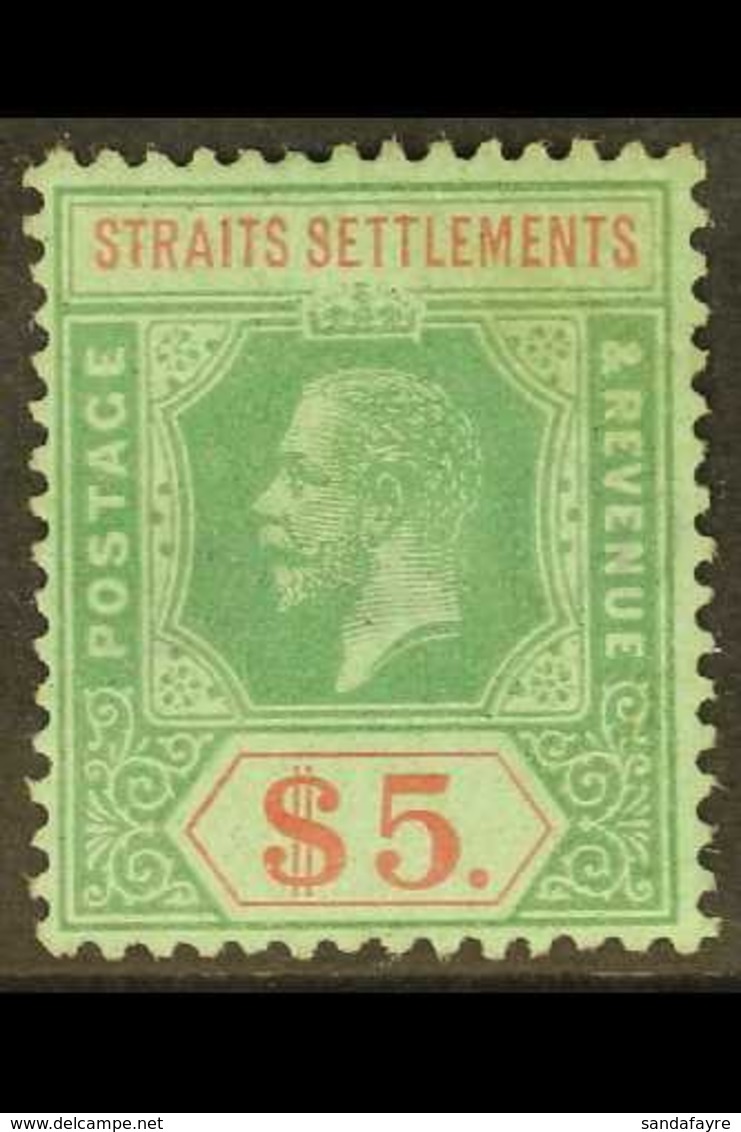 1912-23 $5 Green And Red On Green, SG 212a, Fine Mint. For More Images, Please Visit Http://www.sandafayre.com/itemdetai - Straits Settlements