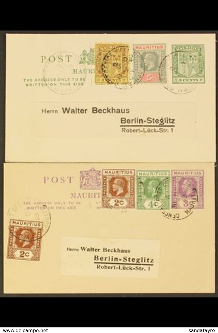 1926 / 1933 TWO COVERS. 1926 (28 Sept) 3c Postal Card Uprated With 2c & 5c Stamps; 1933 (30 Dec) 3c Postal Card Uprated  - Mauricio (...-1967)