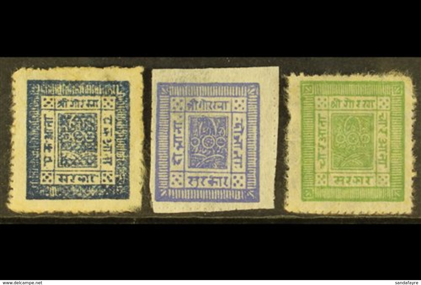 1898-1903 1a Blue, 2a Violet & 4a Yellow-green Pin-perf Basic Set, SG 18, 20/21, Scott 18/19 & 22, Hellrigl 19, 21/22, U - Népal