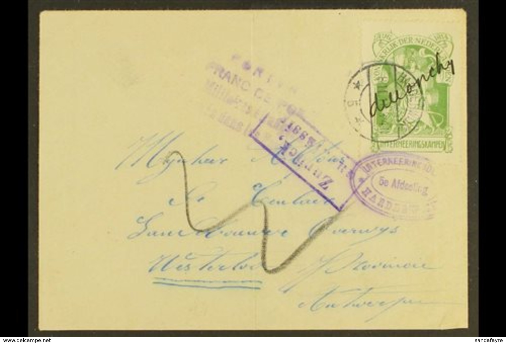 BELGIAN WAR INTERNEE CAMP STAMP ON COVER. 1916 (8 Feb) Cover Addressed To Belgium Bearing War Internee Camp 1916 (-) Gre - Other & Unclassified