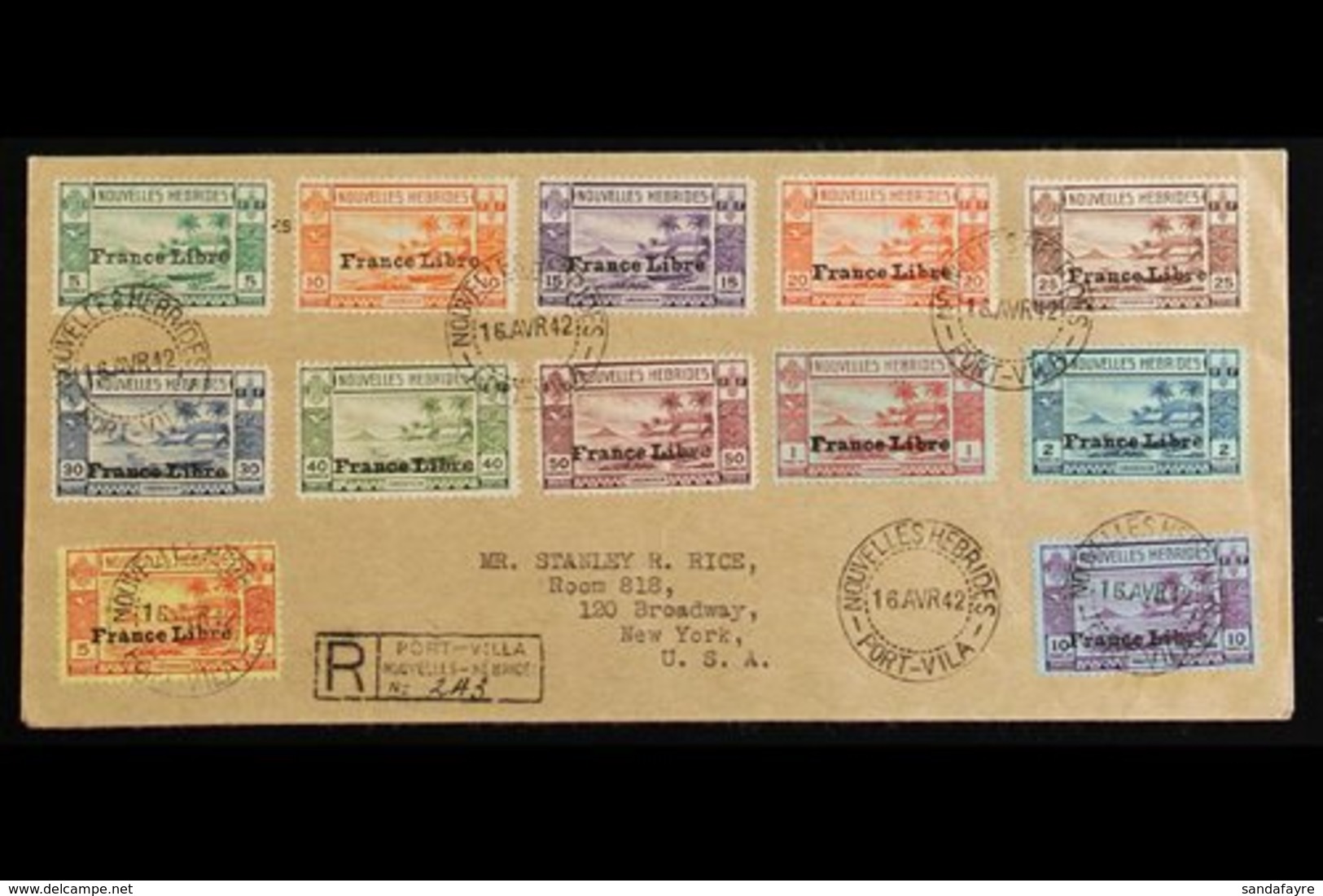FRENCH 1941 France Libre Complete Postage And Postage Due Sets, SG F 65/76 And FD 77/81, On Neat Cover Registered To USA - Autres & Non Classés