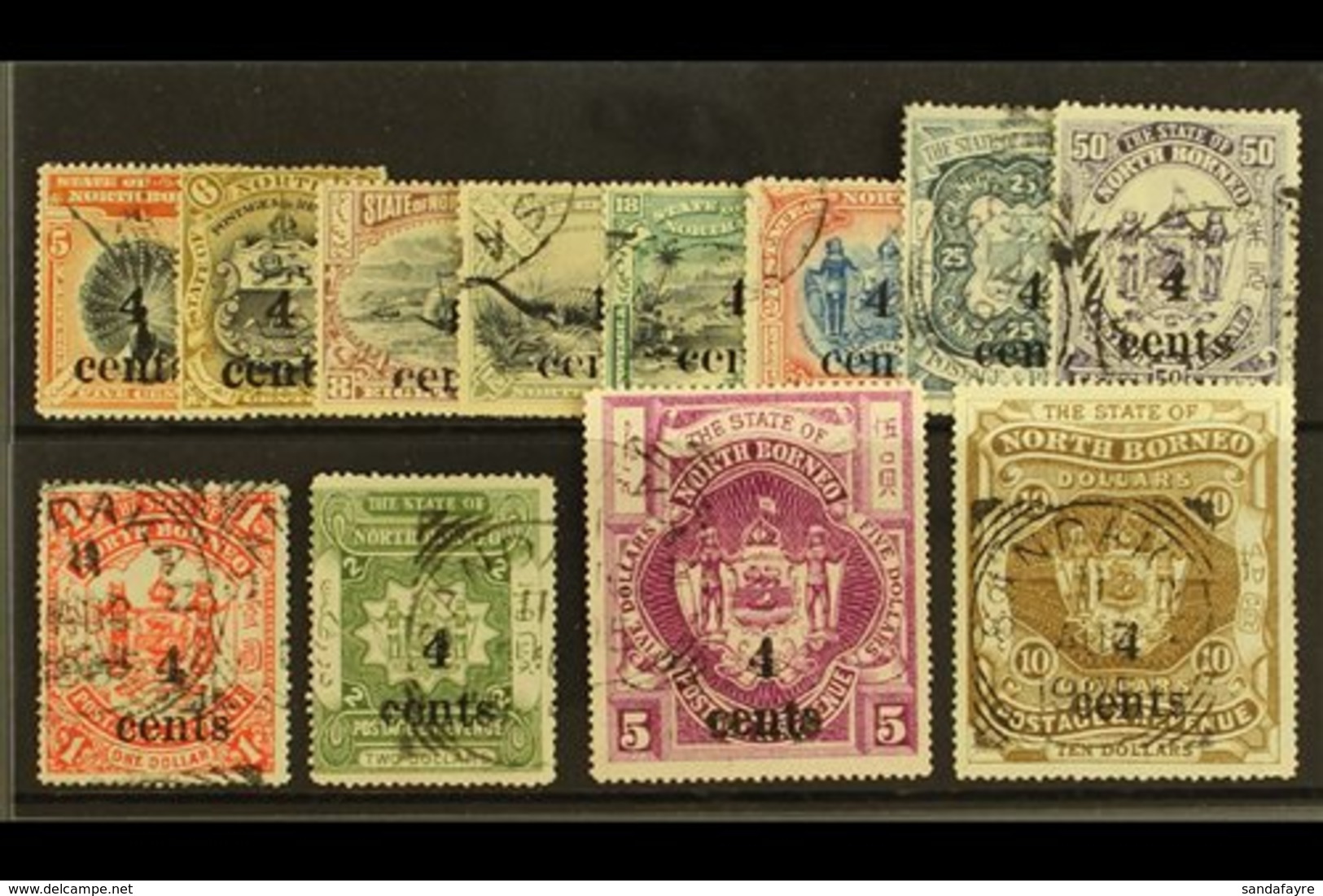 1904-05 "4 Cents" Surcharges, Complete Set, SG 146/57, 6c & 8c Values Mint, Others Very Fine Used (12 Stamps). For More  - North Borneo (...-1963)