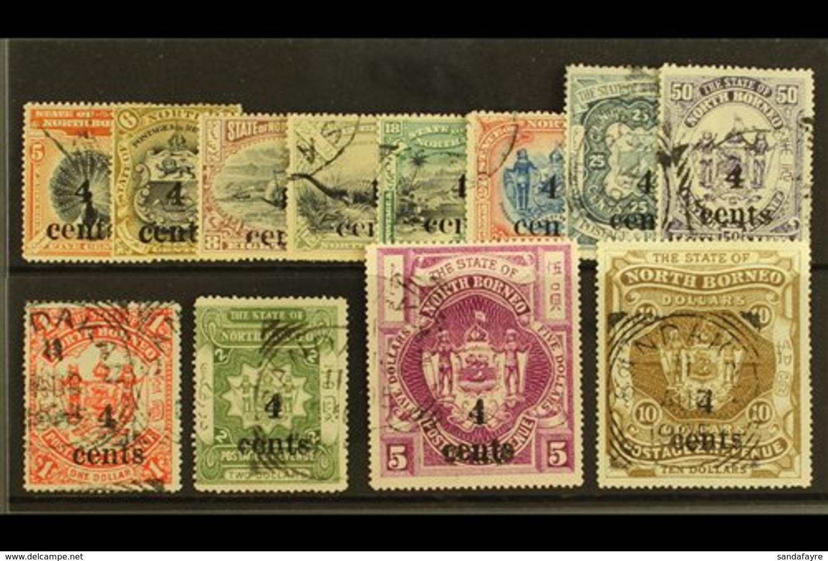1904-05 "4 Cents" Surcharges, Complete Set, SG 146/57, 6c & 8c Values Mint, Others Very Fine Used (12 Stamps). For More  - Noord Borneo (...-1963)