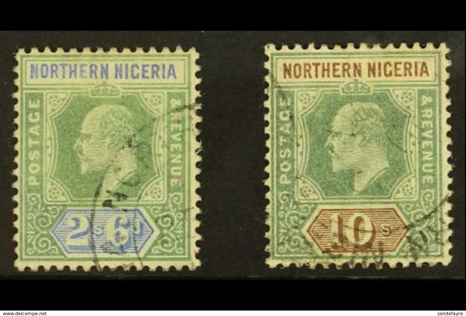1902 2s6d Green And Ultramarine Plus 10s Green And Brown, SG 17/18, Fine Used. (2 Stamps) For More Images, Please Visit  - Nigeria (...-1960)