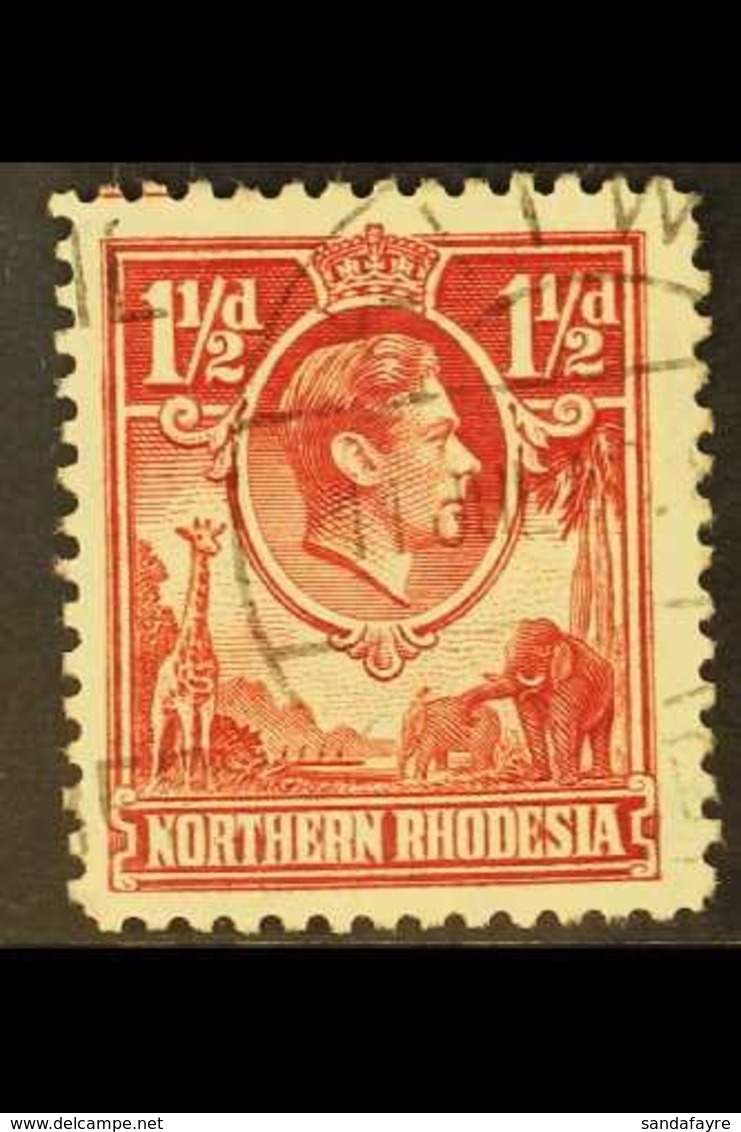 1938 KGVI Definitive 1½d Carmine-red With "Tick Bird" Flaw, SG 29b, Fine Used, The Variety Clearly Visible. For More Ima - Northern Rhodesia (...-1963)