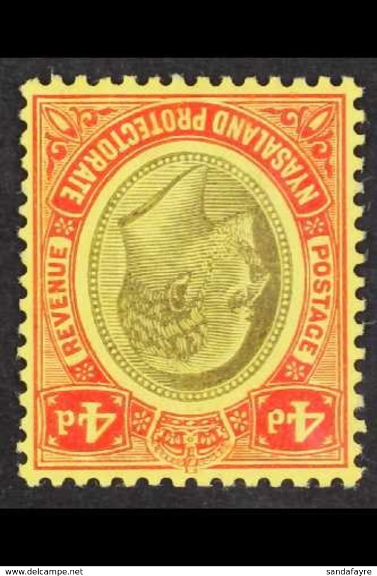1908-11 KEVII 4d Black And Red/yellow With WATERMARK INVERTED, SG 76w, Very Fine Mint. For More Images, Please Visit Htt - Nyasaland (1907-1953)