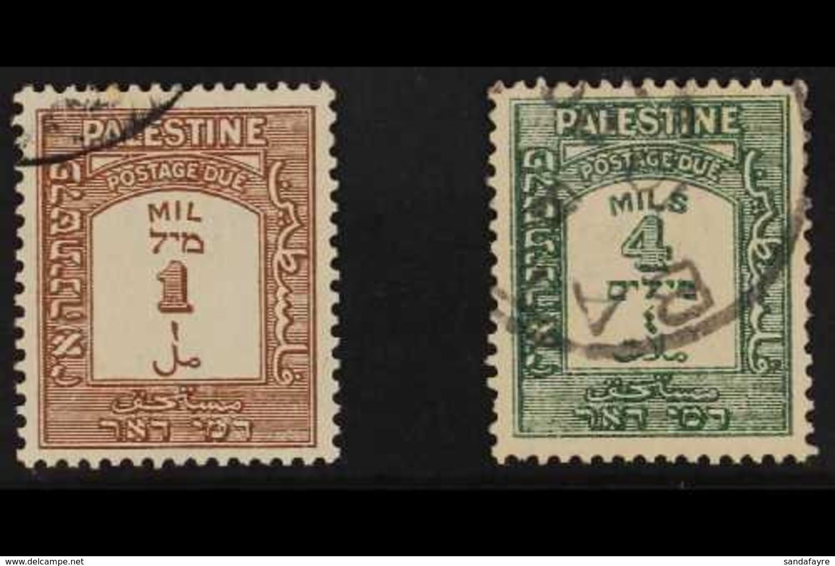 POSTAGE DUES 1928 1m Brown And 4m Green, Perf 15 X 14, SG D12a, D14a, Very Fine Used. Elusive Varieties. (2 Stamps) For  - Palestina