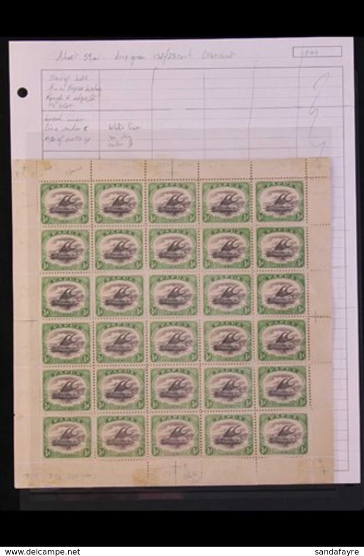 1907-10 ½d Black & Deep Green Small 'PAPUA' Wmk Sideways Perf 11, SG 59a, Scarce Mint COMPLETE SHEET Of 30 Showing 'Pole - Papua Nuova Guinea