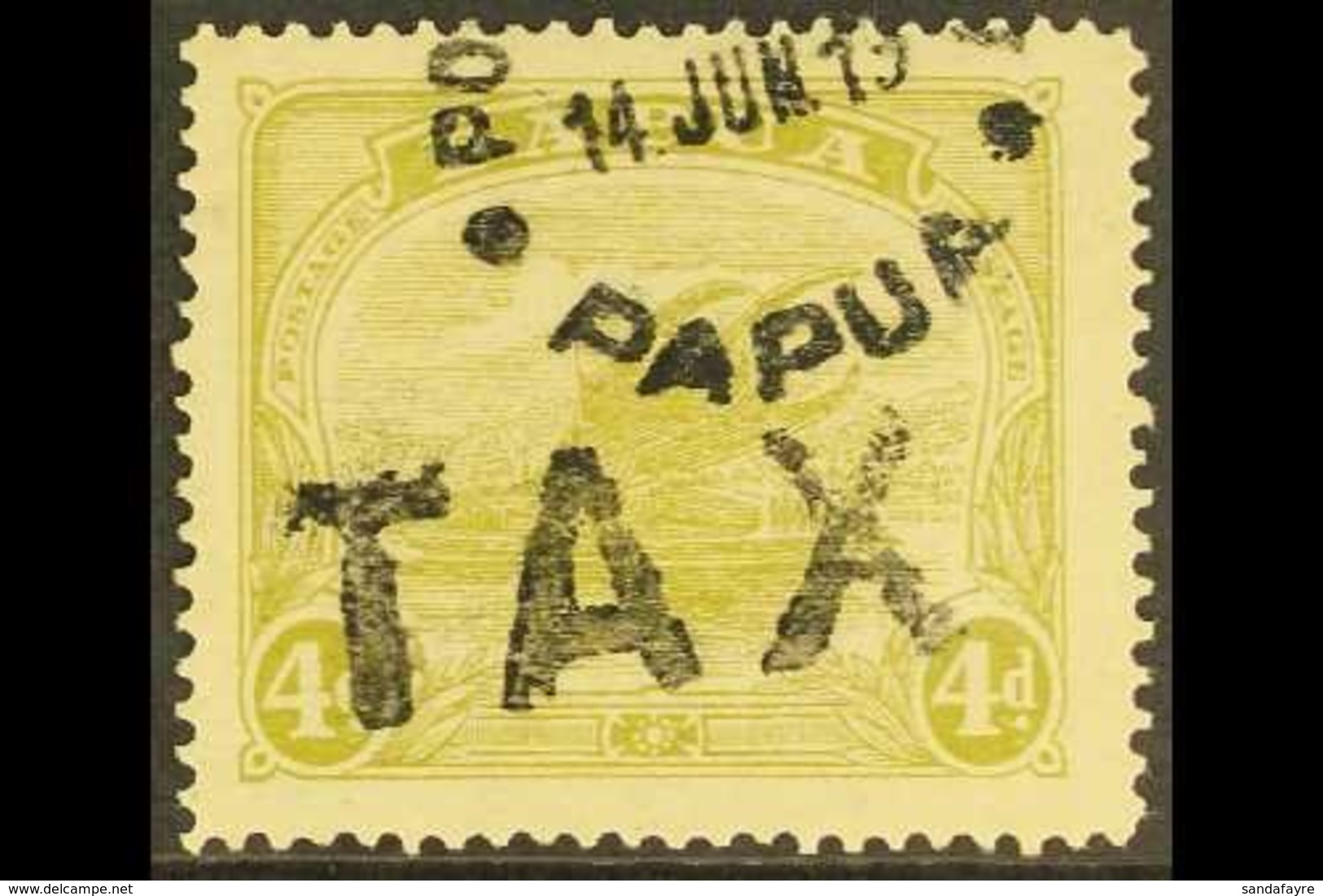 1911-15 4d Pale Olive Green, Watermark Crown To Right, SG 88w, Cds And Scarce Straight Line "TAX" Cancels. For More Imag - Papua Nuova Guinea