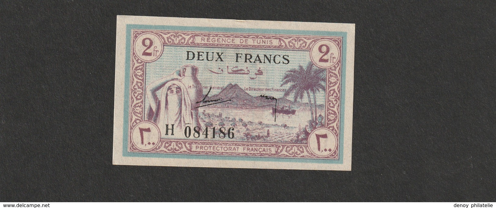 Billet De 2 Francs Tunisie , Un Pli Trés Léger Dans L'anglz Et Un Pitite Froissure Sur La Tranche En Haut - Tunisie